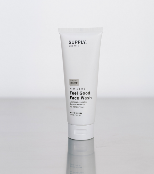 The Supply Co face wash standing on a flat surface