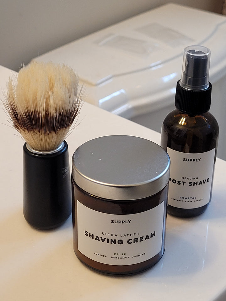 The Supply Synthetic shave brush, shaving cream and post shave posted by a customer