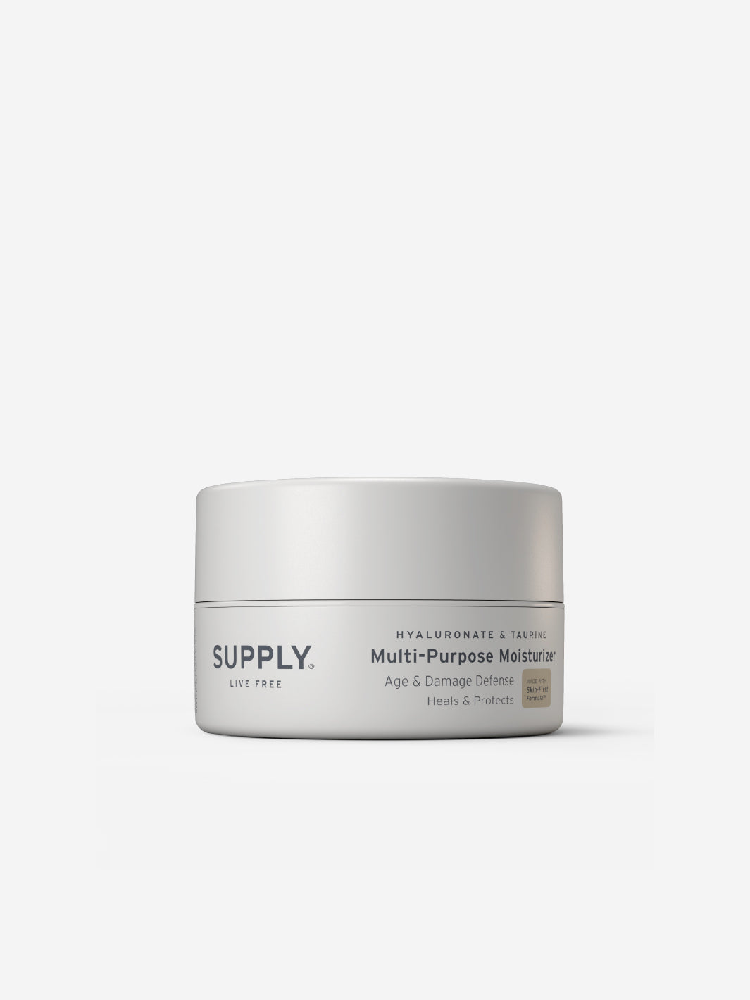 White jar of Supply Multi-Purpose Moisturizer with label details.