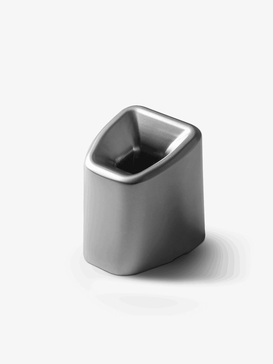 Sleek, modern, silver urinal design with a minimalist aesthetic.